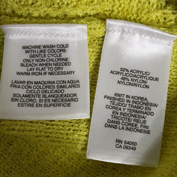 Evan Picone Womens Top Large Open Mesh Knit Yellow Green Short Sleeve Sweater - Picture 11 of 11